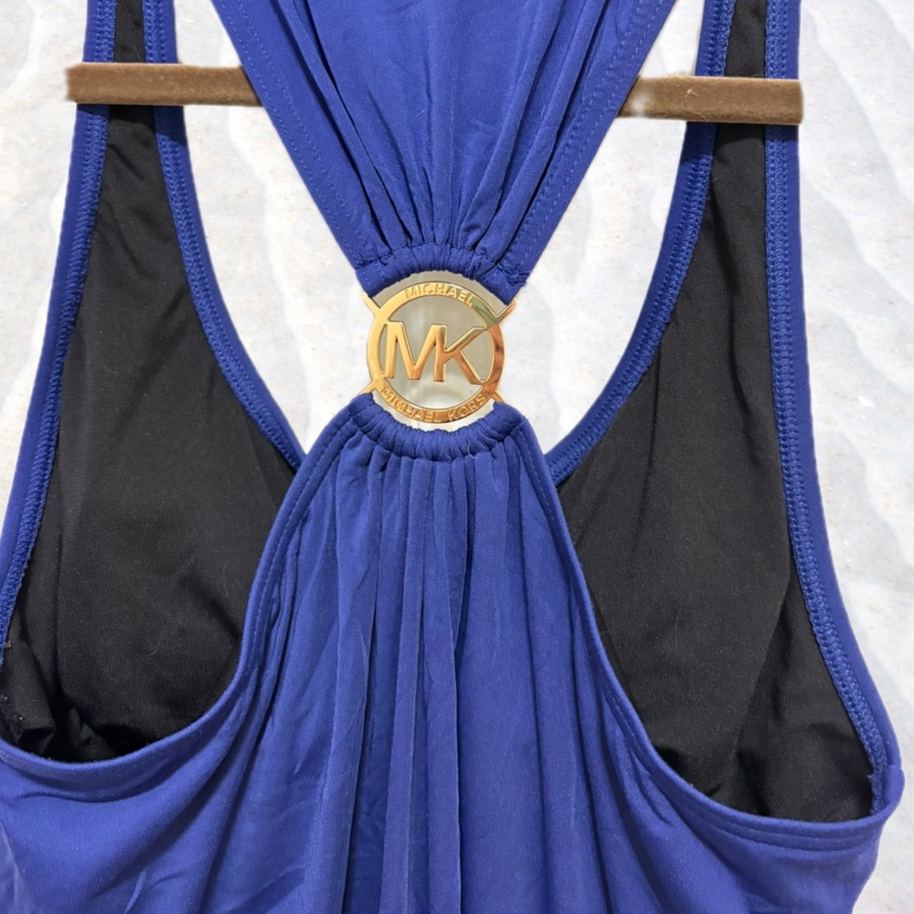 Michael Kors Royal Blue Racerback Dress with Gold Medallion